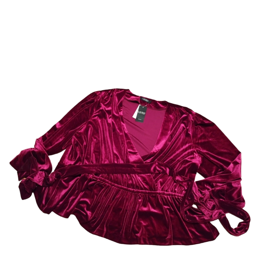 Ralph Lauren Black Label Purple Velvet Drapey Blouse Ladies Plus Size 3X NWT